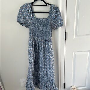 Blue Puff Sleeve Midi Sundress